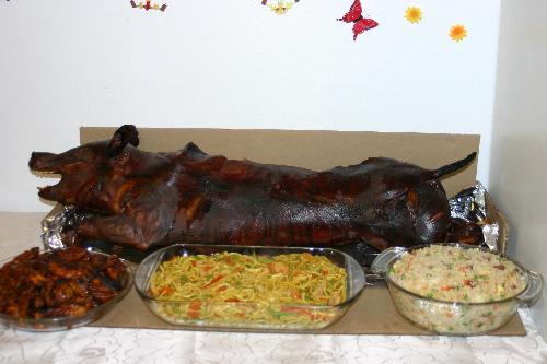 letson baboy - letson baboy is a Pilipino's main dish during special occasion such as birthday, fiest, christmas, new year, etc.  the english term of letson baboy is roated pig
