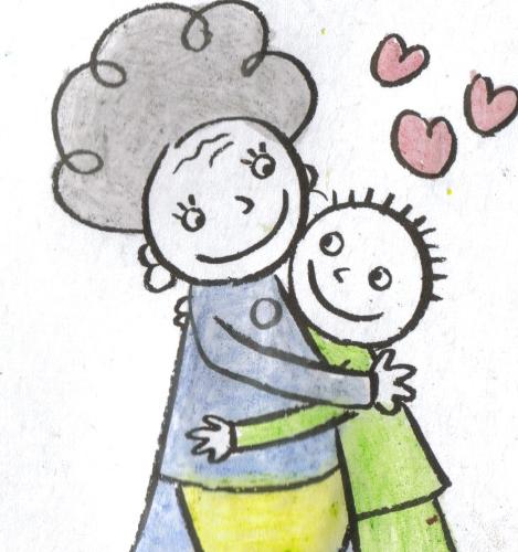 A Hug -  This is a picture that I colored of a grandma hugging her grandson.