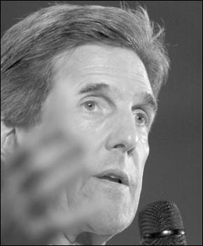 John Kerry - Democratic presidential candidate Sen. John Kerry, D-Mass., addresses a crowd during a rally on the campus of the University of Rhode Island.
