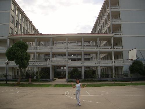 standing before the teaching building - Irene standing before the teaching building