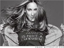 Sarah Jessica Parker - SJP is wearing a shirt that says, Fashion is not a luxary.