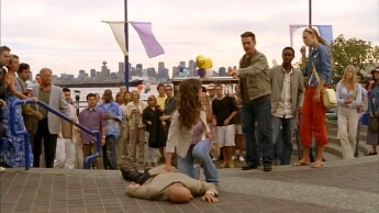 A scene from Tru Calling - Tru Calling is an American television program, which premiered on the Fox Network in October 2003. The show's cancellation was officially announced at a press conference in January 2005, but Gail Berman, then president of Fox, insisted that the network intended to broadcast the remaining six episodes filmed for the show's second season. Season Two of Tru Calling (such as it was) aired in New Zealand on TV3 beginning on February 4, 2005, with the last episode airing on March 11, 2005. In Croatia, it was aired the following March and April, and finally, after nearly a year-long hiatus, in the U.S. beginning on March 31. The last episode filmed was never broadcast in the U.S., presumably because the show had a Christmas theme and the episodes were broadcast in the Spring. The complete series was aired in Singapore, Hong Kong, India, Italy, France, Malaysia, Germany, Slovakia, Argentina, Brazil and Portugal as well. DVDs of both seasons of Tru Calling have been released in the United States and the United Kingdom. The second season began airing on Sky One in the UK, starting on October 12, 2006.
