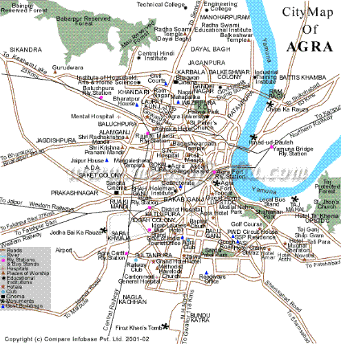 agra city map - map of the agra city
