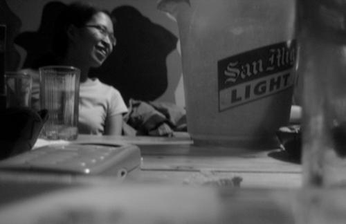 me drinking beer - a curious angle while we were in a videoke bar