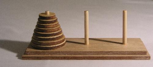tower of hanoi puzzle - this photo is a still of the tower of hanoi puzzle/game.  the game hasn't started yet. :)