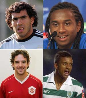 Man Utd's New signings - Upper left - Tevez Upper right - Anderson Lower left - Hargreaves Lower Right - Nani