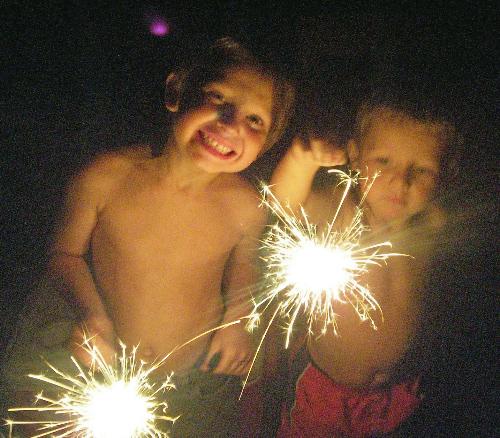 My sons - My boys playing with sparklers. They had a good time!