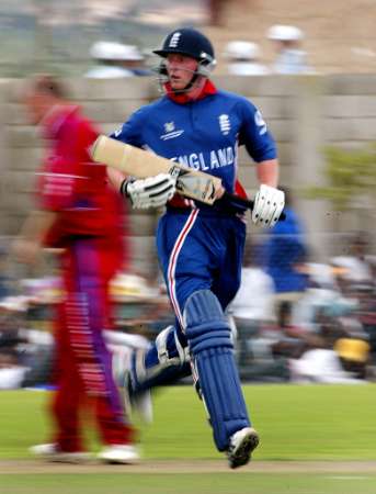 Paul Collingwood - A whole round performer of England cricket team taking a run.He is a great competitor for the next captainship post.
