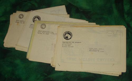Newsletters from when I was in my late teens - This is several years worth of newletters. It was called the Junior Arabian Horse Club and then they had a contest and re-named it Friends of the Arabian. I was the winner of that contest! I won a bumper sticker and two decks of Arabian horse playing cards! It was put out by the International Arabian Horse Association. Kids could send in games, puzzles, stories, poems and pictures they'd drawn of Arabian horses and they would publish them in this monthly newsletter. It was fun. The ones that I've saved are the ones that have pictures, poems and stories in them that I did, well along with other kids too. I will be taking pictures of them all for my Family Memory box.