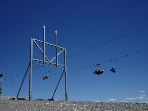 Me attempting to be Super Dave - An action shot of me riding the zipline at Canada Olympic Park in Calgary