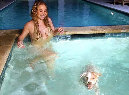 MC and Jack - Mariah in pool with doggie