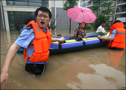 China Flood - Rescuers at work.