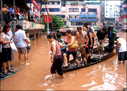 China Flood - Rescuers at work.