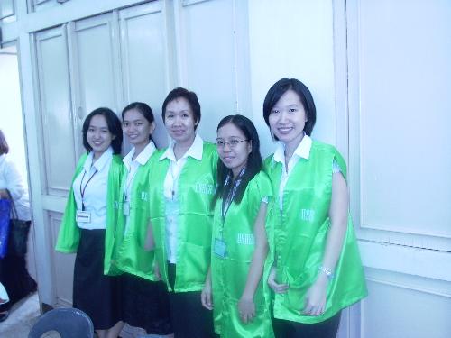 Usherettes - usherettes took a pose at a elders' training session break in Malabon, Philippines.