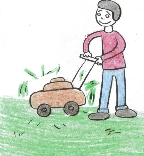 Lawn Mowing -  This is a picture that I colored of a boy mowing the lawn.