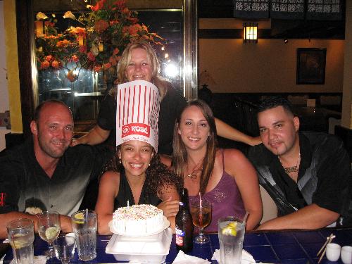 Picture of all of us at Kobe Japanese Steak House - When you go there for your birthday you drink for free!!! and your dinner is free! I had way to much saki as you can see from my big cheesy smile! Picture of all of us at Kobe Japanese Steak House - When you go there for your birthday you drink for free!!! and your dinner is free! I had way to much saki as you can see from my big cheesy smile!