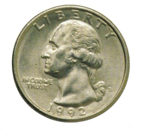 A Quarter - This is a picture of a quarter, 25 cents.