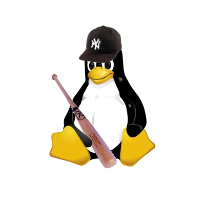 A pinguin holdind a Bat and wearing a Yankees hat - A pinguin holding a baseball bat and wearing a Ney york Yankees hat.