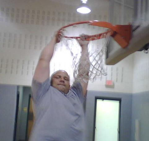 throwing it down - Dunkin aint nothing... on a 9 ft goal