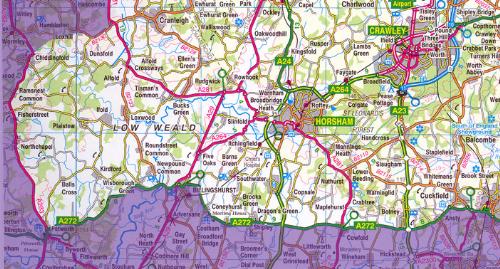 Ordance Survey Map - West Sussex - Ordnance Survey Map showing Bolney and Mannings Heath where St. Leonards Forest is.