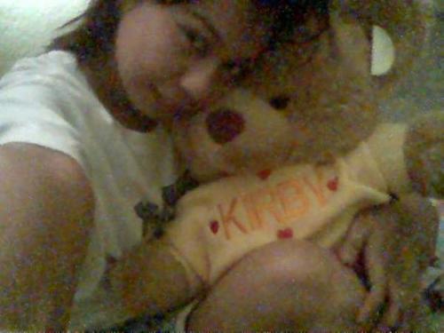 hugging my teddy kirby - isnt it wonderful to hug my teddy kirby.