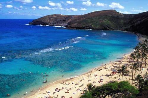 Hawaiian Beach - Aerial pic of a Hawaiian beach by a peninsula on a sunny day