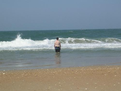 Me - Here is a picture of me going into the ocean in Beaufort. As you can see the water is very nice and it was warm. It felt really nice. Sorry for the obstruction (me) of the beautiful view of the ocean. lol