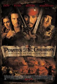 Pirates of the Caribbean - Pirates of the Caribbean: The Curse of the Black Pearl is a 2003 adventure film, inspired by the ride at Disney theme parks. The story follows Captain Jack Sparrow (Johnny Depp) and Will Turner (Orlando Bloom) as they rescue Elizabeth Swann (Keira Knightley) from her kidnapping by the cursed crew of the Black Pearl, captained by Hector Barbossa (Geoffrey Rush).