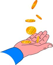 money in your hands - showing money falling in your hands. just a couple of coins every now and then..that&#039;s it.