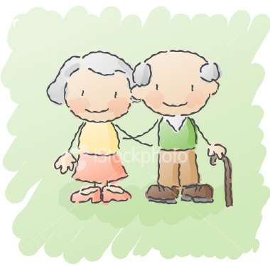 Grandparents - A grandmother and grandfather holding hands with a green background