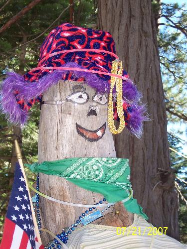 Road guard someone dressed up a tree stump - Someone dressed up a tree stump. He/she even has glasses. I moved the hat so I could see the face. Road guard someone dressed up a tree stump - Someone dressed up a tree stump. He/she even has glasses. I moved the hat so I could see the face.