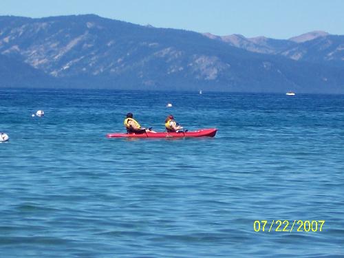My first kayak expirence - My son's girlfriend and myself in Lake Tahoe on a kayak. My first kayak expirence - My son's girlfriend and myself in Lake Tahoe on a kayak.