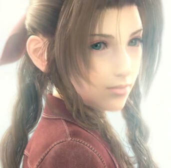 Aeris Gainsborough - One of the main protagonists in the FFVII game. This is her looking back at Cloud near the end of Final Fantasy VII: Advent Children, assuring him that everything was alright.