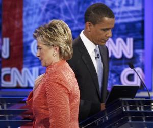 Hillary v/s Obama - Democratic candidates Hillary Clinton and Obama seen during the debate last week