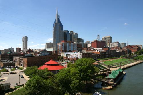 Nashville, TN skyline - A picture of the Nashville, TN skyline from the view of the Cumberland River. From http://www.samfordbusinessnetwork.org/SBS_Nashville_Monthly.htm