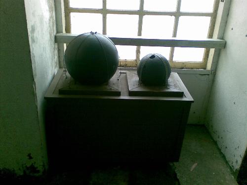 prison ball - steel balls use to wear on prisoners when they are on the field. 