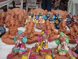 Terracotta idols of Lord Ganesha - Hindu God - Photographed at a workshop at Mysore