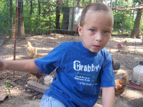 Alex out by the Chicken Pen - This photo of Alex was taken yesterday in front of the chicke pen. He is growing so big...so many last 'firsts'...