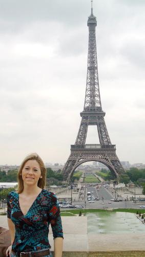 eiffel tower - Lindsay standing with the Eiffel Tower in the background