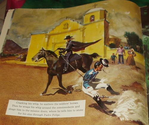 A page from record /book about Zorro - This is a page from the record album with stories on it from the Walt Disney Zorro series starring Guy Williams as Zorro. The book [with only a few pages] is attached to the album cover. I collect Zorro items and this is part of my small collection.