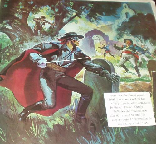 A page from a record book about Zorro - This is a page from the record album with stories on it from the Walt Disney Zorro series starring Guy Williams as Zorro. The book [with only a few pages] is attached to the album cover. I collect Zorro items and this is part of my small collection.