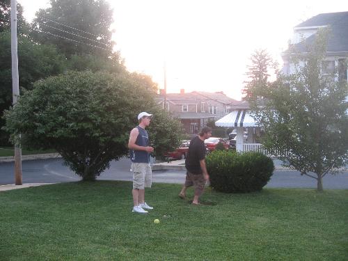 My son and Nephew shooting quaits - Here is another picture from a family get together of my son and nephew pitching a game of quaits.