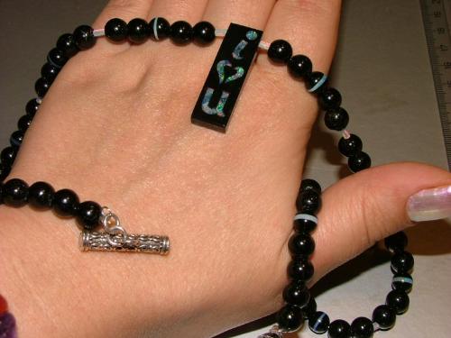 tibetan jet beads inlaid with opal - necklace made with tibetan jet inlaid with opal tibetan jet beads inlaid with opal - necklace made with tibetan jet inlaid with opal