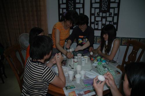 Easter egg - This was my first Easter day, I am Chinese, as I learned English in a training centre which was set up by foreigners, I celebarted many western fesivals with them, as a antitheist, I dont believe any Gods, but I thought that East day is specially for reminding of live is alive. As so close to many Christains, I become more and more understand that why people have religions. Especially why are people so devout.