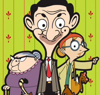 Mr.bean the comedian - Mr. Bean in the animation alongwith his girl friend, Irma Gobb and landlady Mrs. Wicket.