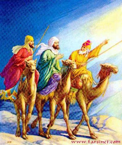 Maji Who Followed the Special Star to Find Jesus - In this photo from a Persian website, it shows three Magi riding camels and following a very bright star. They were on their way to present gifts to Jesus Christ.