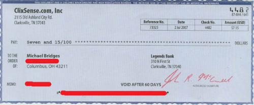 Payment from ClixSense - This is my ClixSense check