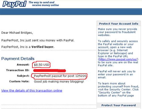PPP Direct payment - My payment from PayPerPost for PPP Direct