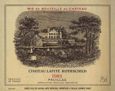 Chateay Lafite Rothschild - This is a wine label of the famous Chateau Lafite Rothschild. One of the original first growth Bordeaux wines classified in 1855. There are five first growth wines and Chateau Lafite is one of them and is one of the most famous and sought after wines ever.