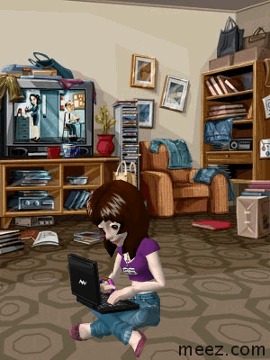 Mini Me! - Work first, everything else second. Me with my laptop. Don't mind the house. Toss some clothes off a chair and sit down. I'll be writing sometime around 6 a.m.
